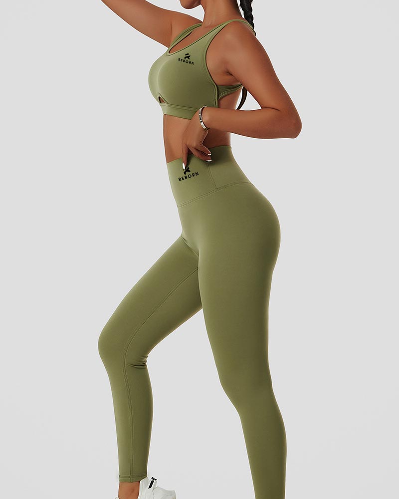 Recycled open back training bra, nature green - Image 3