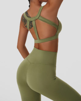 Recycled open back training bra, nature green