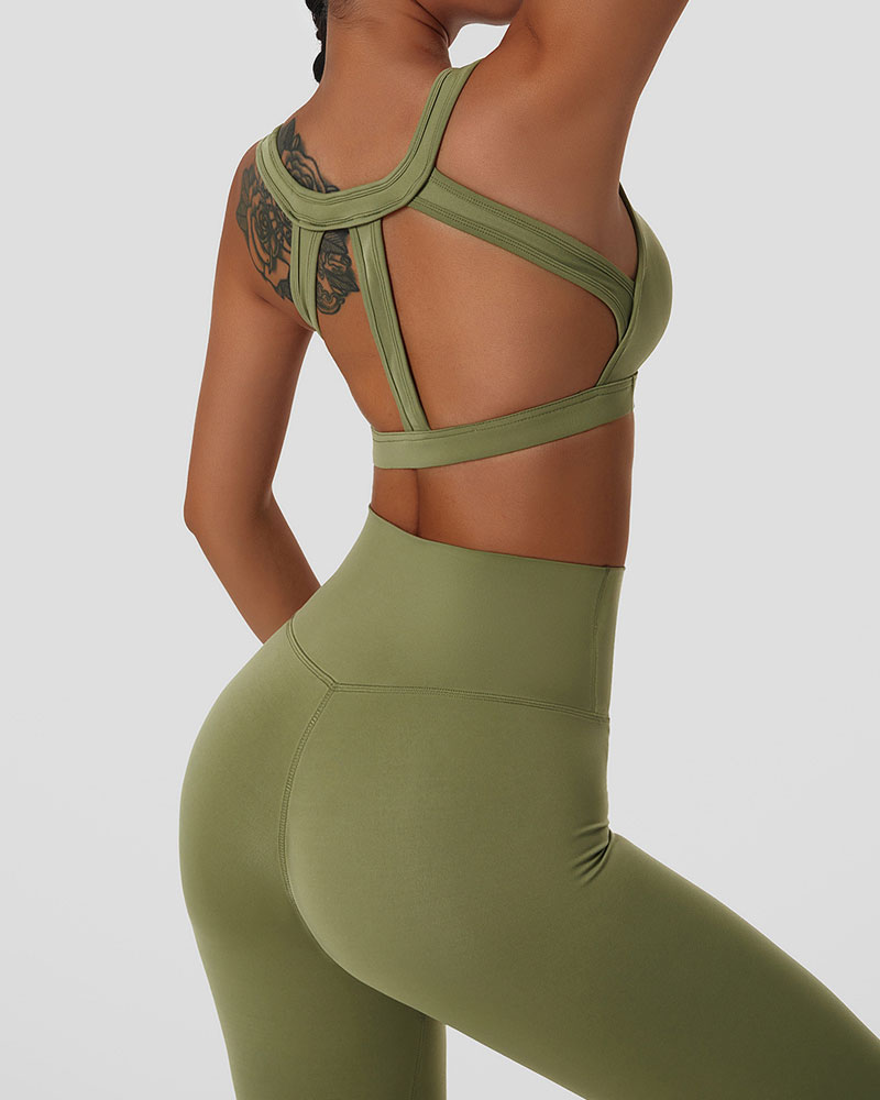 Recycled open back training bra, nature green - Image 2