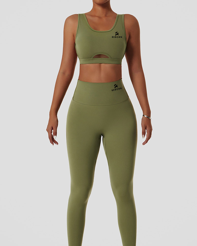 Recycled open back training bra, nature green - Image 4