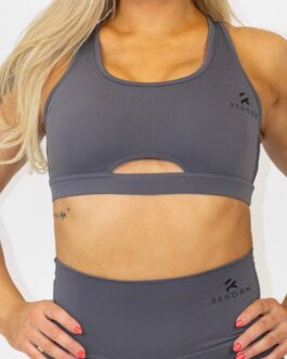 Recycled open back training bra, gray