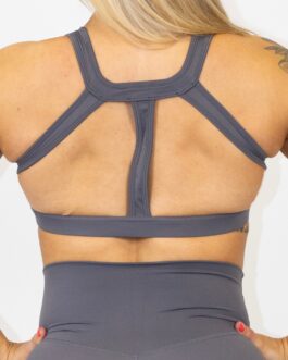Recycled open back training bra, gray
