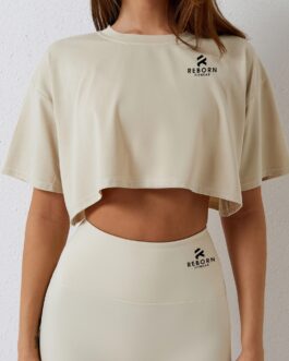 Reborn oversized crop tee, white pearl